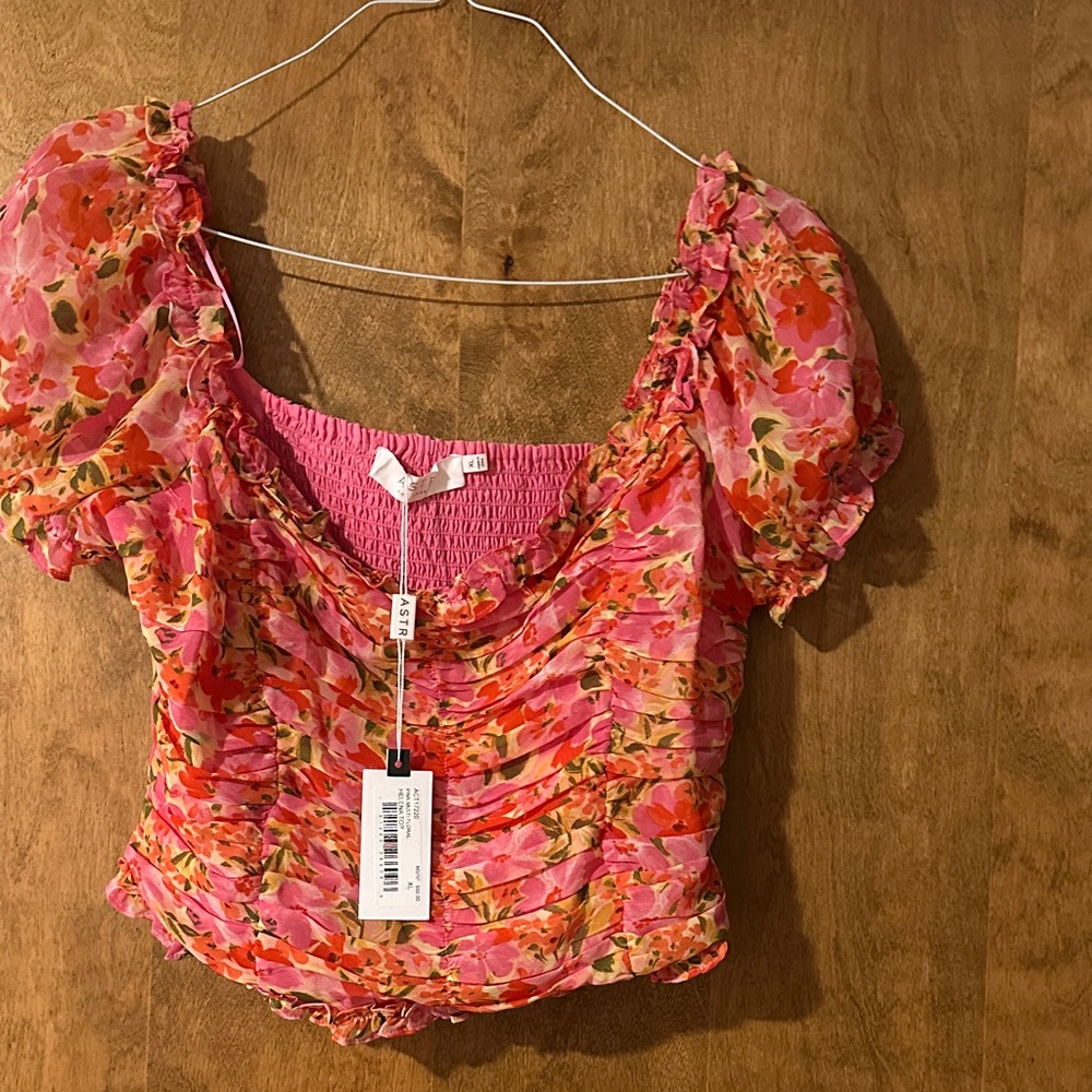 Astr Pink and Orange Floral Blouse